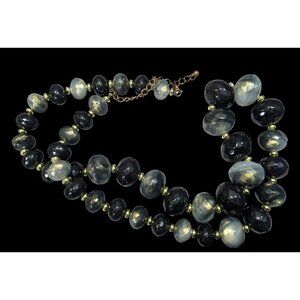 Whimsical Black And Grey Acrylic Beaded Necklace With Gold Tone Shimmer